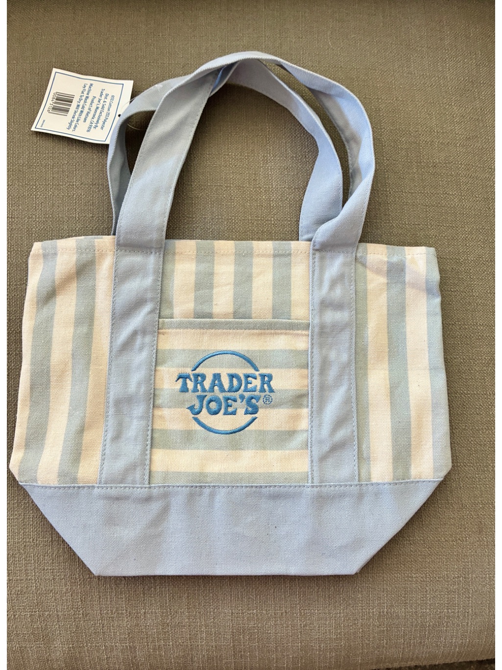 Trader Joe's 2026 Limited Edition Light Blue And Cream Stripe Canvas Tote